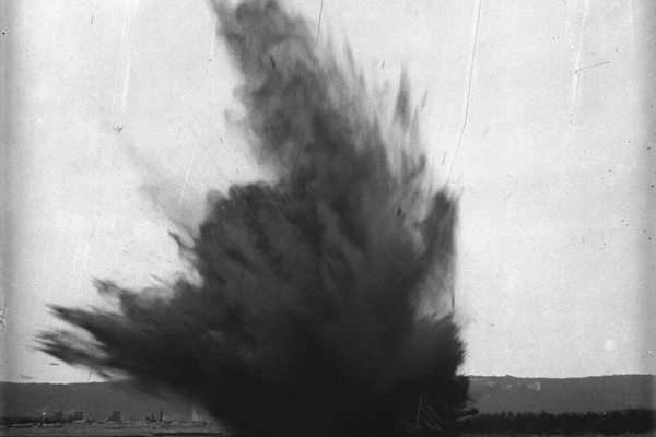 Huge black and white blast photo